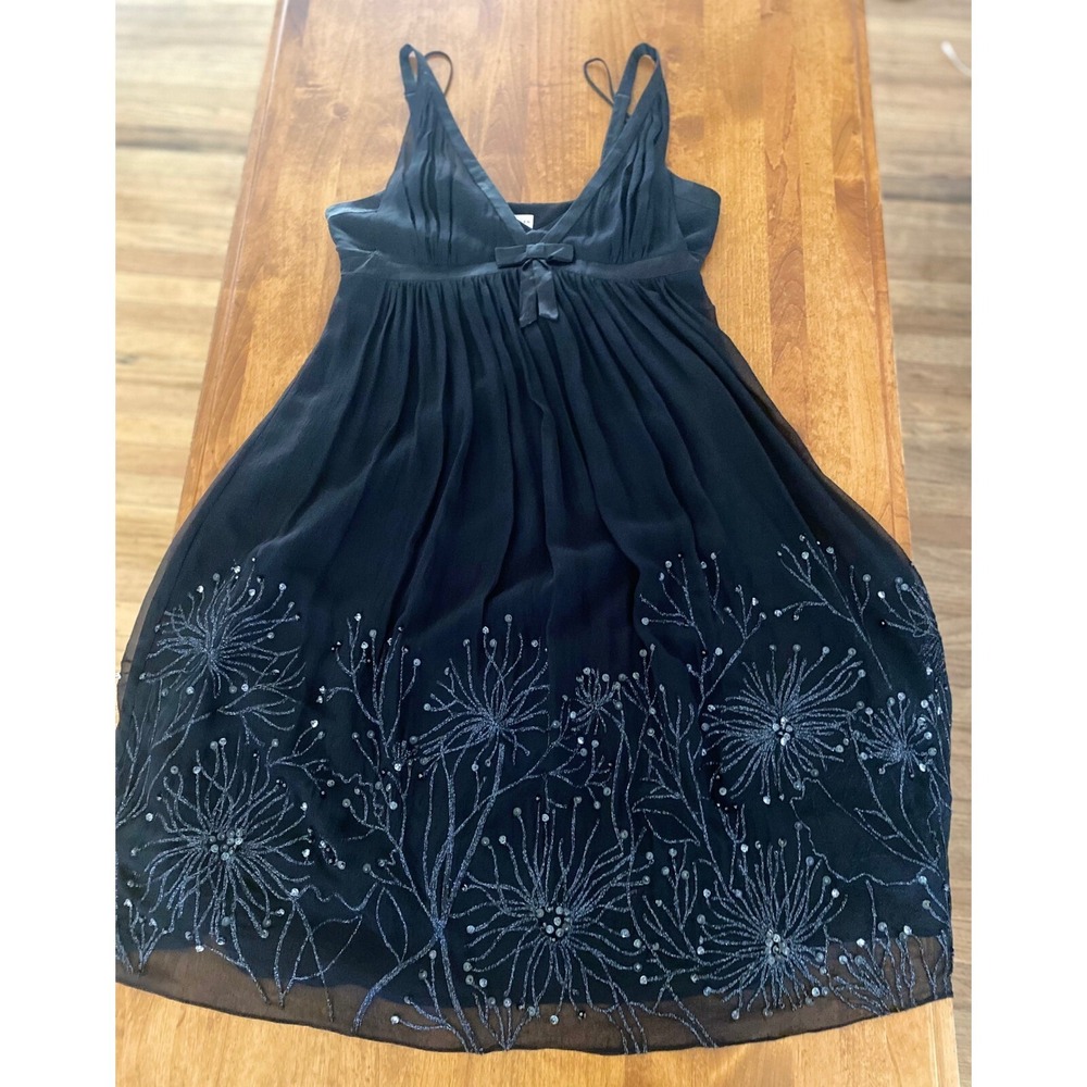 Karen Millen Silk Dress Beaded Cocktail Party Black Sleeveless US 8 EUC